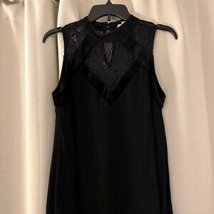 Black, A-Line, Halter Cocktail Dress with Lace and Velvet Details, M